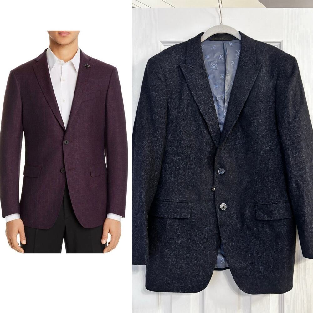 John Varvatos Bleecker Blazer Navy Blue Melange Sport Coat Wool Silk Flax 40R